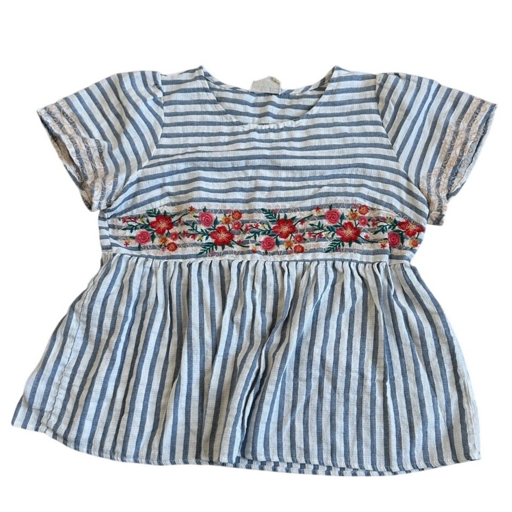 Savanna Jane Floral Embroidered Blouse Womens L Bohemian Stripe Peplum Top